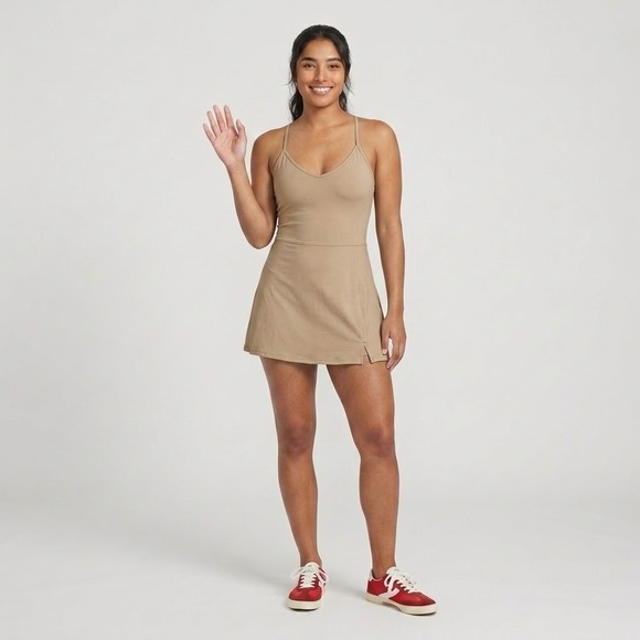 JoyLab Dresses & Skirts - JoyLab Active Dress Womens S Tan Built-in Bra Shorts Adjustable Straps NEW